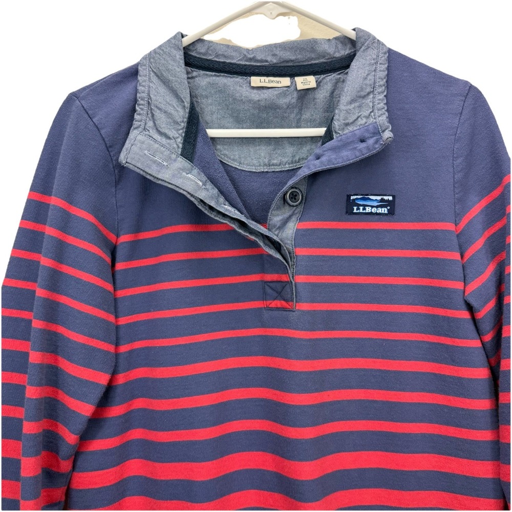 LL Bean Blue Red Striped Long Sleeve Cotton Rugby Pullover‎ Size MEDIUM - Picture 4 of 12
